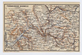 1910 Antique Map Of Franconian Switzerland Ebermannstadt Pegnitz Bavaria Germany - £16.93 GBP