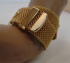 Unbranded Vintage Goldtone Double Wrap Mesh Buckle Bracelet 1&quot; W 15&quot; L 7&quot; Wrist - £15.82 GBP