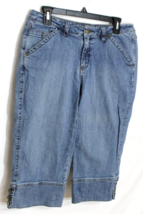 A.N.A MEDIUM BLUE DENIM CAPRI JEANS 14 PETITE STRETCH FLAT FRONT BUTTONE... - $12.21