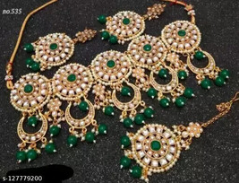 Indian Joharibazar Gold Plated Kundan Polki Bridal Earring Jewelry Choker Set a - £21.50 GBP