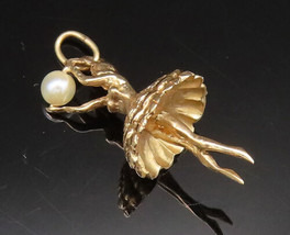 14K GOLD - Vintage Sculptural Ballerina Holding Cultured Pearl Pendant - GP457 - £213.81 GBP