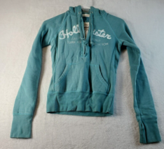 Hollister Hoodie Womens Size Small Teal Knit Cotton Long Sleeve Pockets 1/4 Zip - £8.39 GBP