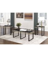 Black Coffee Table and End Tables Set Occasional 3pc Tables Tempered Gla... - $451.31