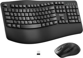 RECCAZR Wireless Keyboard and Mouse Combo,2.4G Size Wave Keys Ergo w/Wri... - $28.49