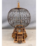 Antique Victorian Bird Cage Ornate Wood Wire Sphere Hot Air Balloon Cath... - €235,18 EUR