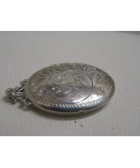 Vintage Burkhardt Sterling Silver Locket Engraved Necklace Oval Pendant