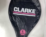 Vintage Clarke Tennis Racquet Racket Cover Black Vinyl Big White Pink Lo... - $19.95