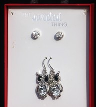 Big Eyed Owl Dangle Pierced Earrings &amp; Rhinestone Post Earrings Jewelry - £10.27 GBP