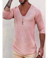 Men&#39;s Full Size V-Neck Long Sleeve T-Shirt Plus Size - $35.49