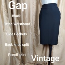 Vintage Gap Black Side Pockets Back Knee Split Pencil Skirt Size 0 - £14.84 GBP