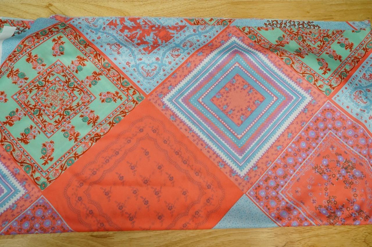 Vintage Knit Sewing Fabric Handkerchief Pastel Blue Paisley Polyester Blend - $19.79