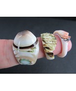 Vintage carved shell ring lot x3 MOTHER OF PEARL sizes 5 6 7 estate sale - £22.04 GBP