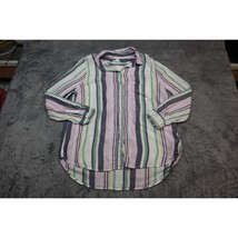 Beach Lunch Lounge Shirt Women Medium Long Sleeve Button Up Casual Striped - $18.69