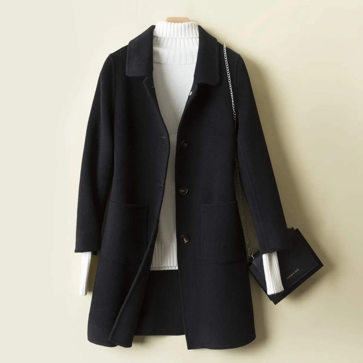 Fashion  Casual Coat Spring Autumn Elegant Solid Long Sleeve Lapel Neck Cashmere - £58.35 GBP