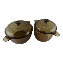 Vision Ware Amber Corning Stock Pot Set of 2 with Pyrex Lids, 3.5L and 4.5L - £49.83 GBP