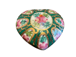 Trinket Box Dominies Collection Green Floral Ceramic Heart Shaped Lidded Vintage - £13.91 GBP