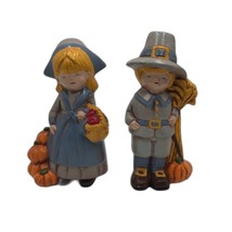 Vintage MCM Set of 2 Ceramic Thanksgiving Pumpkin Harvest Figurines Male Female - £19.59 GBP
