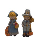 Vintage MCM Set of 2 Ceramic Thanksgiving Pumpkin Harvest Figurines Male... - £19.40 GBP
