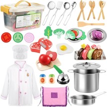 44PCS Play Kitchen Accessories, Wooden Play Food, Kids Kitchen Pretend Play Toys - £13.21 GBP