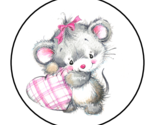 CUTE MOUSE WITH PLAID HEART ENVELOPE SEALS STICKERS LABELS TAGS 1.5&quot; ROU... - $7.49