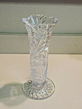 Crystal Etched Multifaceted Saw Tooth Edge Footed Vase - £31.10 GBP