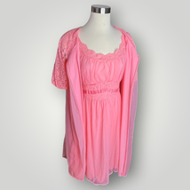 Vintage 1970s Peignoir Nightie Set Hot Bright Pink 34 S/M Lace Nylon L - $91.92