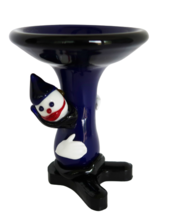 Vintage hand blown blue art glass clown pedestal candle holder or compote - £31.35 GBP