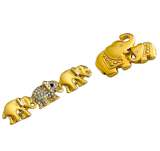 2 Elephant Pins Brooches Gold Tone Rhinestone Trio and Mother Calf Animals - $14.85
