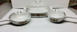 Corning Ware 3 Piece Spice Of Life Saucepans and Casserole Dish w/ Lids 70-80s - £66.97 GBP