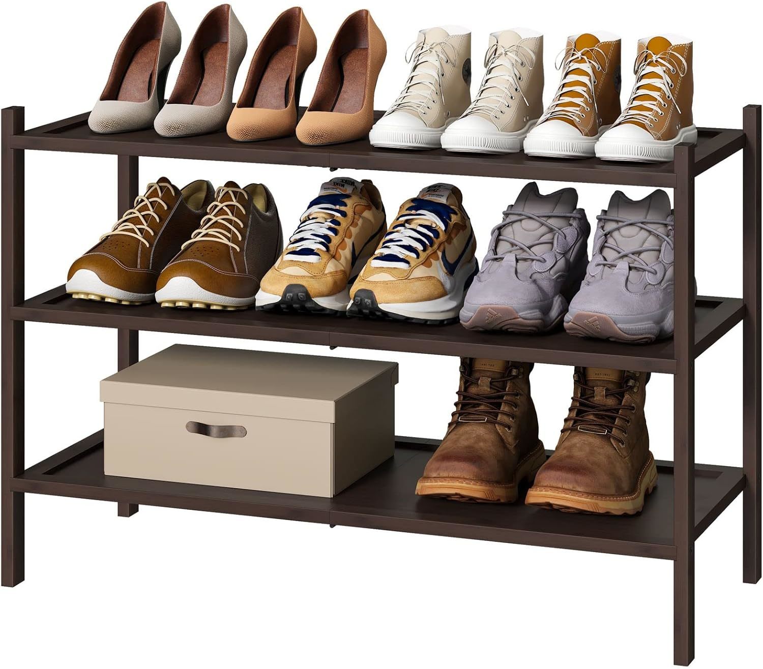 Shoe Organizer For Hallway Closet, 3-Tier Stackable | Foldable | Natural... - $34.93