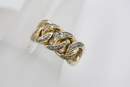 10K Yellow Gold Hollow Cuban Link Design Diamond Accent Ring Size 8 Fits 7.5 - £330.59 GBP
