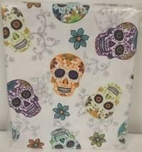 Printed Fabric Tablecloth60&quot;x84&quot;Oblong,HALLOWEEN,COLORFUL Flowers&amp;Sugar Skull,Im - £19.77 GBP