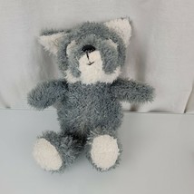 Stuffed Plush Gray White Husky Dog Wolf Shaggy Curly Fur Beanbag 7&quot; 10&quot;  - £31.25 GBP