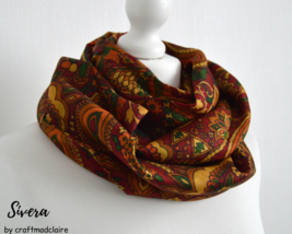 Red Orange Green Abstract Upcycled Vintage Sari Scarf - Eco Friendly Zer... - £19.98 GBP