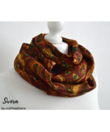 Red Orange Green Abstract Upcycled Vintage Sari Scarf - Eco Friendly Zer... - £20.03 GBP