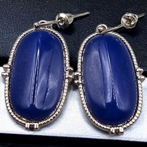 Dark Blue Dangle Earrings Acrylic Bead Silver Tone French Wire - £7.53 GBP