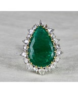 Certified Natural Zambia Emerald Pear Rose Cut Diamond 18K Gold Cocktail... - $370,158.64 MXN