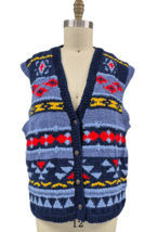 80s 90s VTG Ugly Hand Knit Wool Sweater Vest Blue/Red/Yellow Unisex  Siz... - $69.25