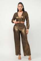 Foil Plisse Tunnel Shirring Top And Pants Set - £48.36 GBP
