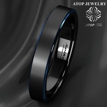 6mm Men&#39;s Wedding Band Tungsten Carbide Ring Black Brushed Blue Stripe   - £22.52 GBP