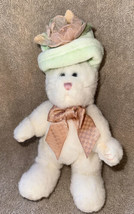 2003 Boyds Dolls Collection Plush Mini White Bunny Rabbit Wearing Flower Hat 6” - £7.98 GBP