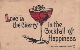 Love is the Cherry in the Cocktail of Happiness Cupid Pulaski IA Postcar... - £3.72 GBP