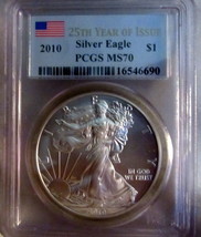 2010 American Silver Eagle PCGS MS70 (25th Year of Issue Label) - £75.92 GBP