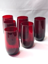 Vintage Anchor Hocking Iced Tea Glass Roly Poly Royal Ruby - Set Of 6 + 1 Free - $36.42