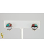 Sterling Silver Lapidary Inlay Clip-On Earrings Turquoise Coral MOP Onyx - $2,244.17 MXN