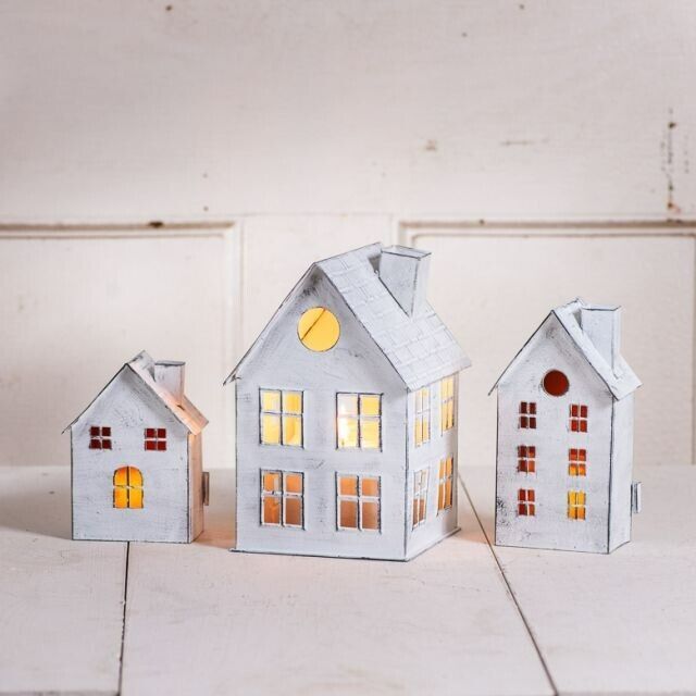 Set Tin Houses in Rustic White Wash