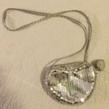 Payless Shoe Source Girls Purse with strap Heart Shaped Silver Sequins 6&quot; - £1.56 GBP