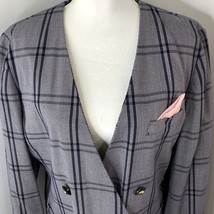 Executive Collection Womens Blazer Jacket Sz 16 Gray Blue Stripes Breast... - £14.69 GBP