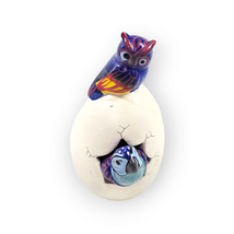 Hatched Egg Pottery Bird Red Owl Blue Parrot Mexico Hand Painted Clay Signed 268 - £11.71 GBP