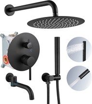 Airuida Matte Black Shower System With Tub Spout, 10 Inch Round Rainfall Shower - $215.99